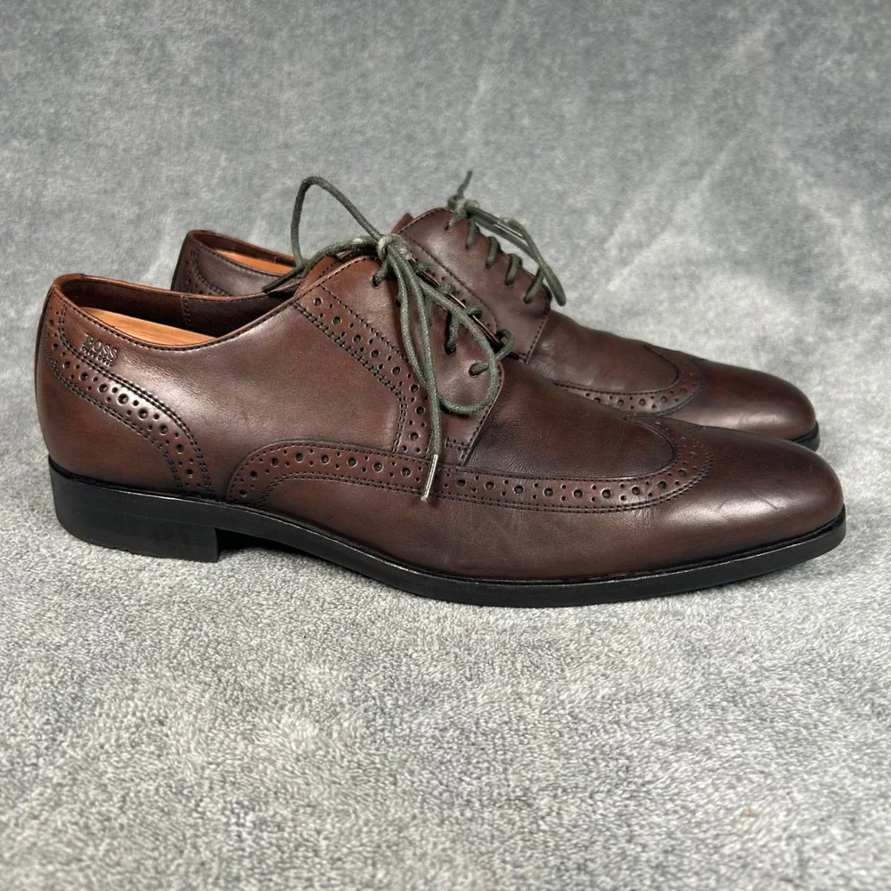 hugo boss dress shoes brown Wingtip Brogue Derby Oxford Leather 50211001 Mens 9 these BOSS Menswear Derby